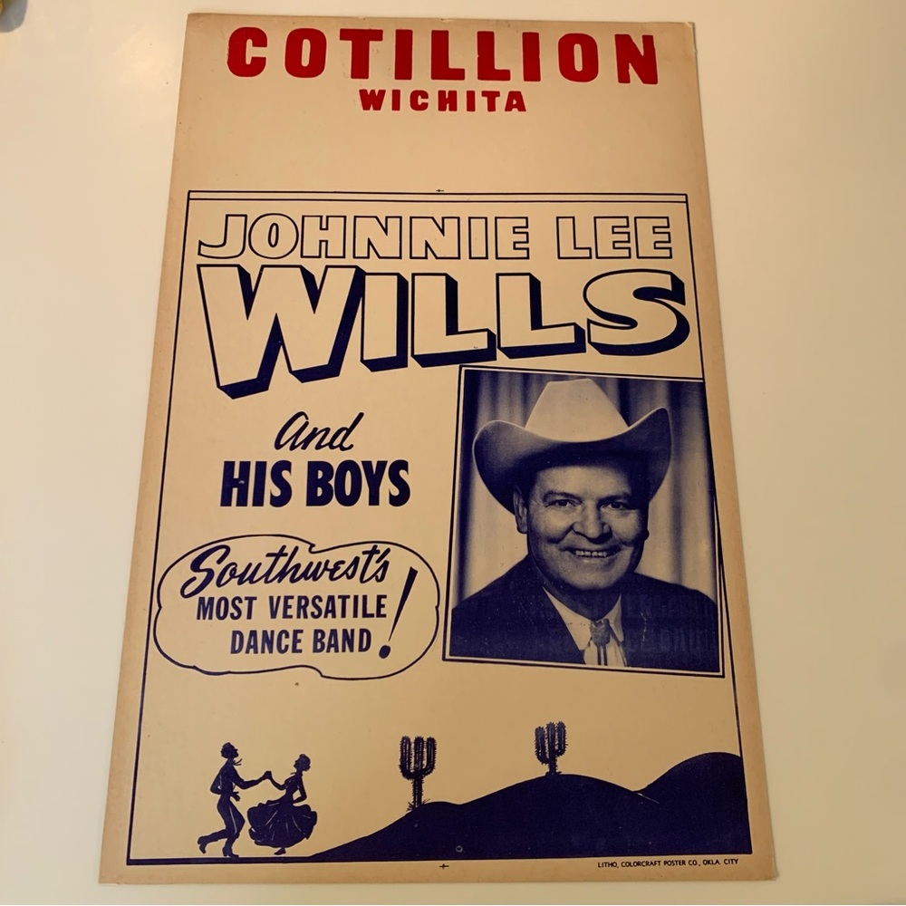 Vintage NOS Johnnie Lee WILLS Band Dance poster Cotillion RARE COLORCRAFT Lith…